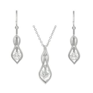  Silver Sterling Silver Hanging CZ Necklace and Earring Set   SET 106