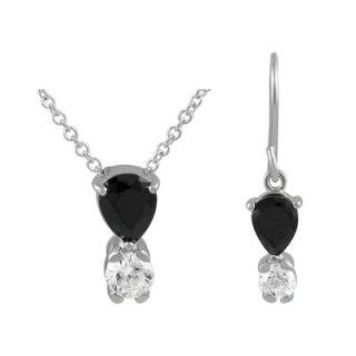  Sterling Silver Black and Clear CZ Necklace and Earring Set   SET 103