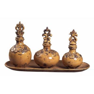 Ceramic Jar with Finial on Tray in Alto Mustard (Set of 3)   119 007