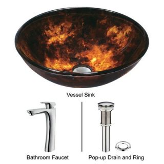 Vigo Tortoise Glass Vessel Sink and Round Edged Faucet Set