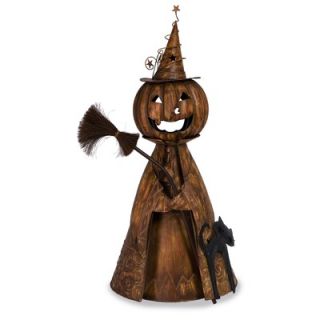 IMAX Halloween Wicked Witch Jack OLantern with Black Cat and Broom in