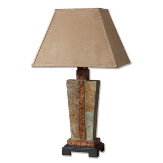 Slate Table Lamp with Hand Carved Slate