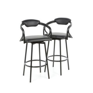 Pitkin 29 Bar Stool with Back in Satin Black and Black Vinyl Seat