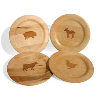 Farmhouse Animal Design Plate in Teak Oil (Set of 8)