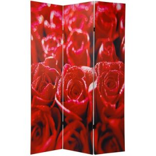 Oriental Furniture Double Sided Roses Room Divider in White and Red