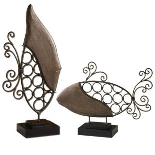 Two Fish in Antiqued Wood (Set of 2)