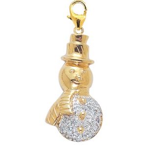 EZ Charms 14K Yellow Gold Diamond Snowman Charm