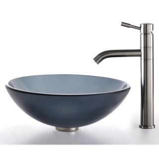 Kraus Frosted Black Glass Vessel Sink and Aldo Faucet   C GV 104FR