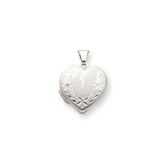 Jewelryweb 14k White Gold Diamond Cut 18mm Heart Locket   QTL68322NC