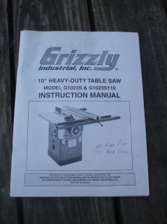 Grizzly Inst Parts Manual 10 HD Table Saw G1023S 110