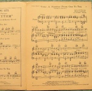 1934 Take A Number from One to Ten Sheet Music College Rhythm Movie