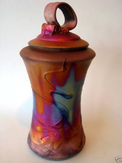 Kerry Gonzalez Raku Studio Art Pottery Tall Pet Urn