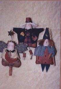 Pattern Primitive Witch Scarecrow Autumn Angel Tiny 5 Pins or Ornies