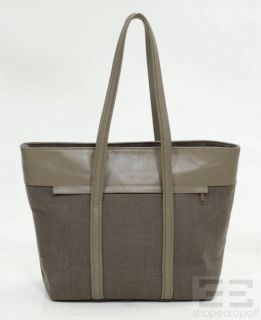 Hartmann Luggage Taupe Leather & Woven Canvas Tote Bag