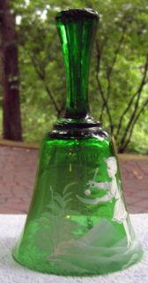  Crystal Czechoslovakia Mary Gregory Hand Painted Green Glass Bell Mint