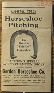 1934 Official Horseshoe Pitching Rules Gordon Horseshoe Co Pamphlet