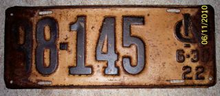 1922 Original North Carolina License Plate