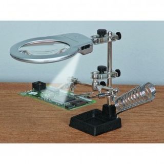 Large 3rd Helping Hand Magnifier w LED Light Electronics Solder Craft