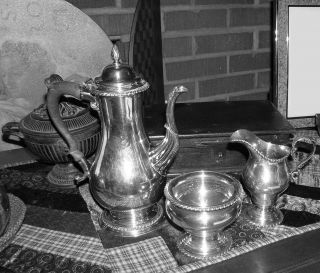  Jensen Tea / Coffee Serving Set 3 Piece Sterling Silver Ebony Handl