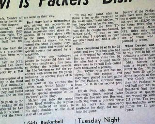 1st Super Bowl I Green Bay Packers Bart Starr Kansas City Chiefs 1967