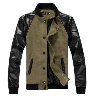 New Mens Fashion Casual leather sleeve jackets slim Fit winter coat