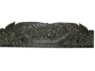 Ganesha on Boat Hand Carved Headboard Wall Panel India Decor Bed Frame
