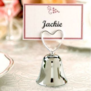10 Wedding Silver Heart Bell Table Place Card Holders