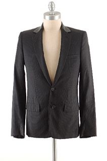 Dior Hedi Slimane Wool Garbardine Black Gray Pinstripe Jacket Leather
