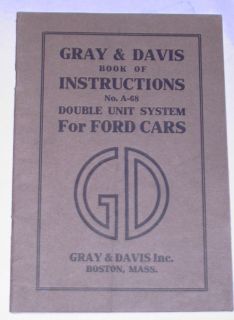 1910 1920 Gray Davis Instructions Double Unit System Ford Car No 68