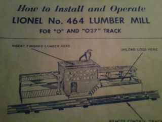 Lionel 464 Saw Mill Station Instruction Sheet