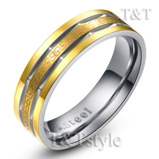  Gold GP Stainless Steel 6mm Greek Key Band Ring Size 10 R211
