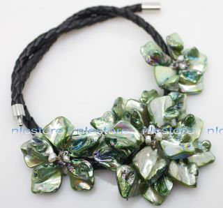 Green Shell Flower Pendant Pearl Necklace Mother of Pearl 17 Fashion