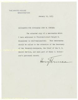 Harry s Truman Typed Manuscript Signed 01 12 1953