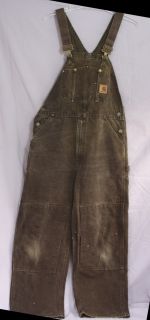 Heavy Duty Brown Canvas Carhartt Work Overall Pants 36 30
