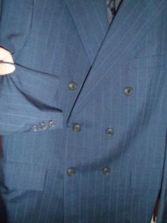 HART SCHAFFNER & MARX 42L Navy Blue Pinstriped DOUBLE BREASTED Sport