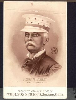 1890 Henry Stanley African Explorer Portrait Lion Coffee Woolson Spice