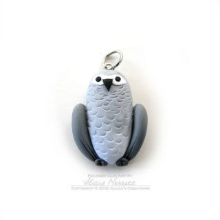 Unique Cute African Grey Parrot Bird Mini Charm Pendant Jewelry Clay