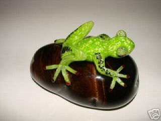 Frogman Frog on A Stone Hand Blown Glass Sculpture