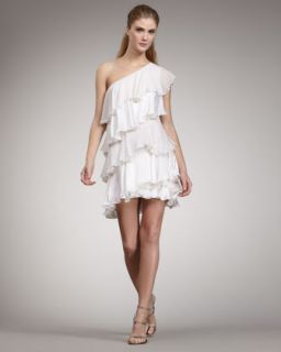 Halston Heritage Tiered Ruffle Dress, White   