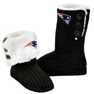 New England Patriots Womens Black Knit High End Button Boot Slipper