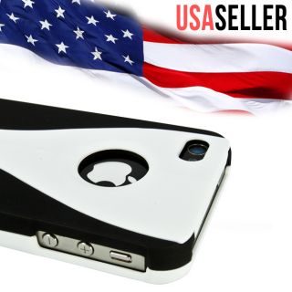 Black White 3 Piece Hard Case Cover Apple iPhone 4S at T Verizon