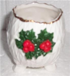 Hermitage Pottery Christmas Porcelain Jar Holder Holly Pattern