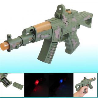 Army Green Hard Plastic Red Blue Light Sound Rifle Shot Hand Gun Kids