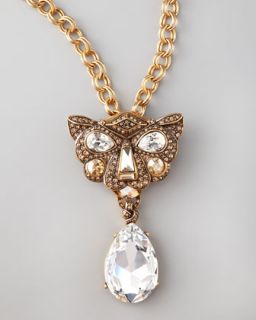 Y14AH Oscar de la Renta Crystal Panther Brooch Pendant Necklace