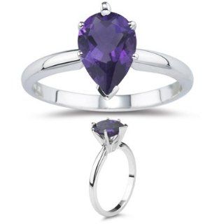 2.37 Cts Amethyst Solitaire Ring in 14K White Gold 10.0