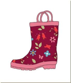 Hatley Kids Birds and Flower Burgandy Rain Boots Sz 6T