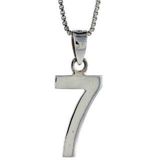 Sterling Silver Digit Number 7 Pendant 3/4 inch (18 mm) Jewelry
