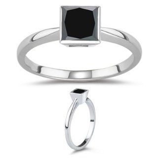 84 1.03 Cts Black Diamond Solitaire Ring in 14K White Gold 6.5