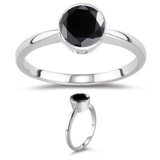60 0.73 Cts Black Diamond Solitaire Ring in 14K White Gold 3.0