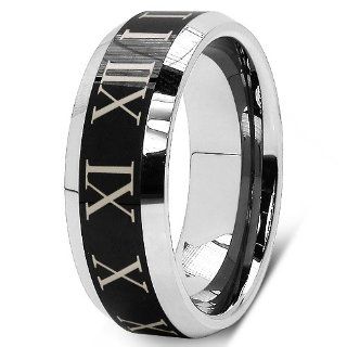 Tungsten Carbide 8MM Roman Number Dome Mens Fashion Band Ring